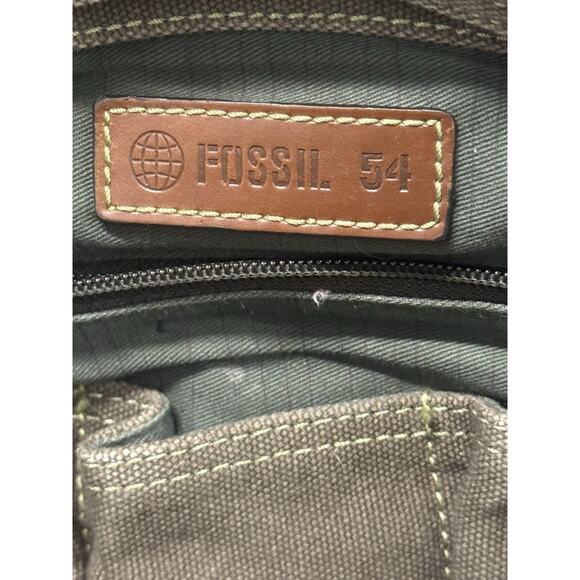 FOSSIL 54 Men Brown Canvas Genuine Leather Adjustable Strap Messenger Bag - Picture 14 of 15